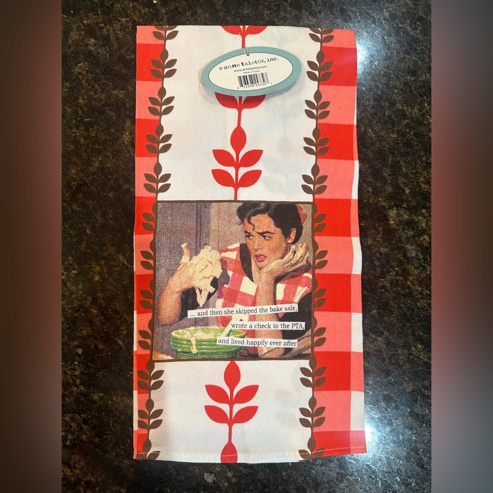 Vintage Inspired Kitchen Towel with Red and White Design